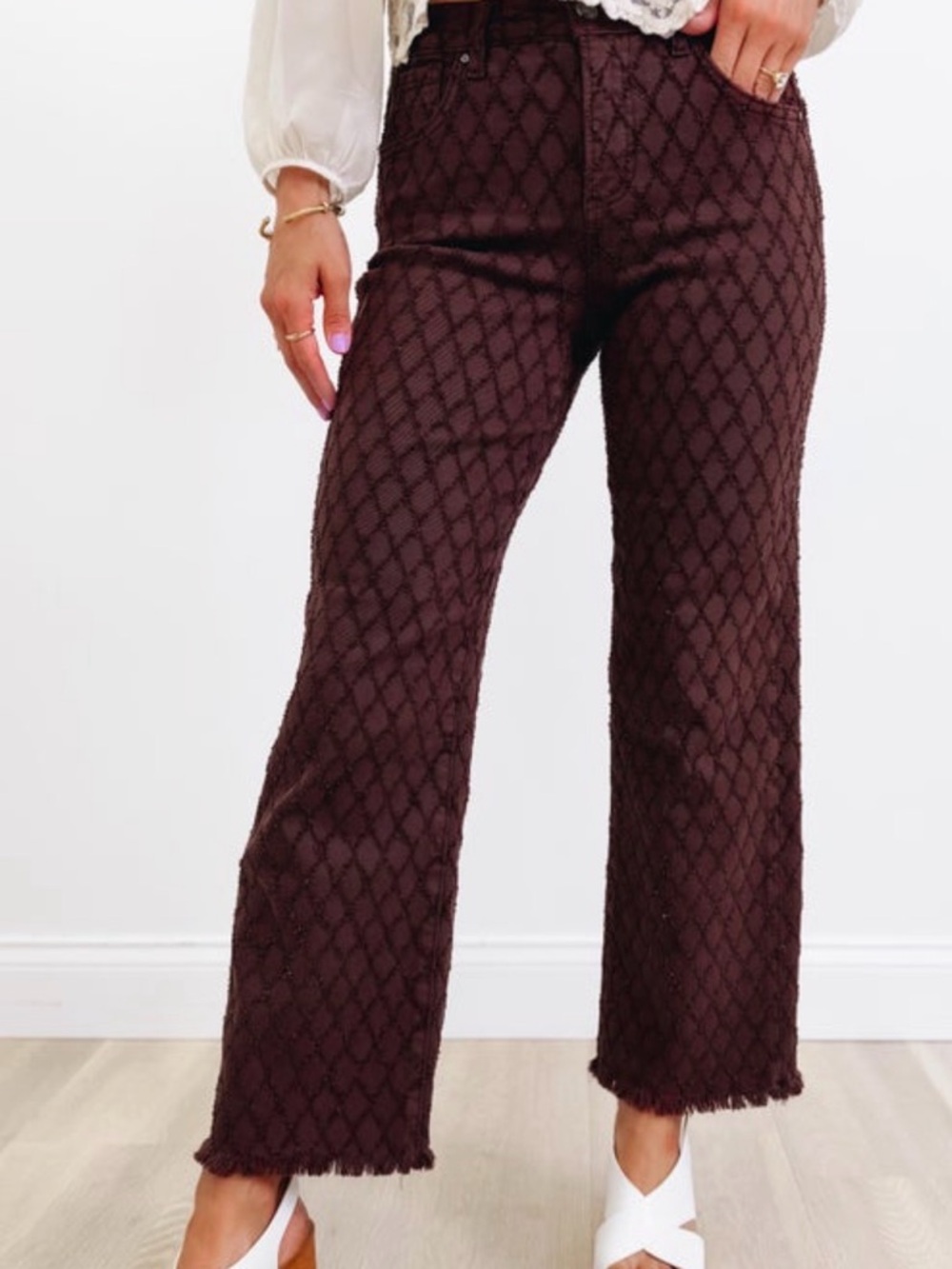 RISEN Brown Diamond-Textured Jeans tummy control size 9 NWT